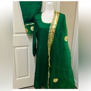 Silky Green and Gold Traditional Outfit